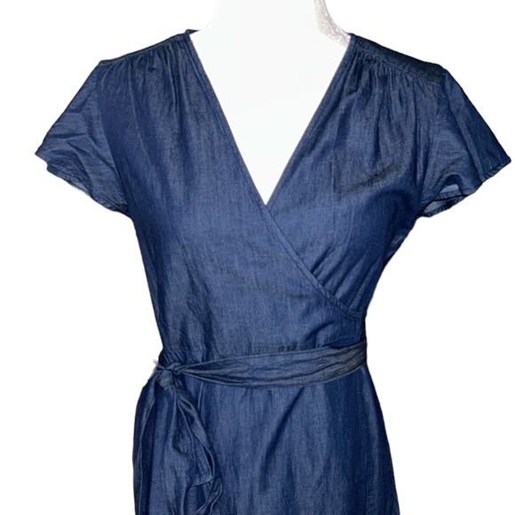Draper James Dark Chambray Wrap Midi Dress - 6 - Picture 4 of 13
